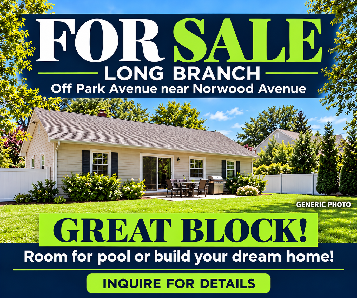 Generic illustrative photo from the supplied Long Branch property flyer; not a photograph of the actual property